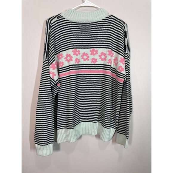 The Endery Women’s Oversized Striped Sweater Size XL/XXL Pink Floral Daisy Knit - Picture 5 of 7